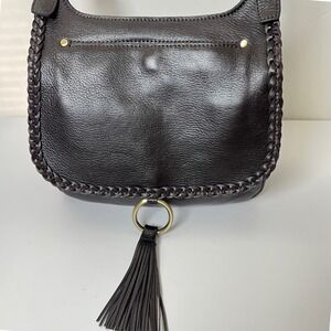 Patricia Nash Dark Brown Brinlee Leather Braided Tassel Saddle Crossbody Bag‎